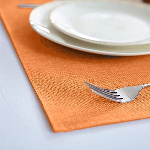 Linen Placemats Set of 8, Machine Washable, Heat Resistant, Wrinkle Free, Thick Polyester Kitchen Place Mats for Dining Table (Orange) - Image 2