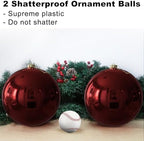 Maroon 8.0" Extra Large Christmas Ornaments - Christmas Tree Decoration Balls Shatterproof Hanging Shiny Balls for Birthday Holiday Wedding Decorations Set of 2pcs - Image 3