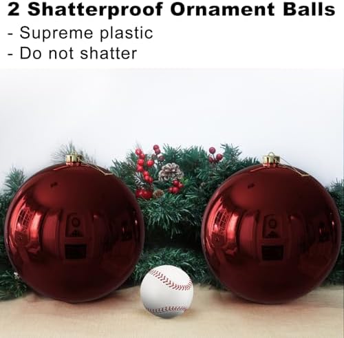 Maroon 8.0" Extra Large Christmas Ornaments - Christmas Tree Decoration Balls Shatterproof Hanging Shiny Balls for Birthday Holiday Wedding Decorations Set of 2pcs - Image 3