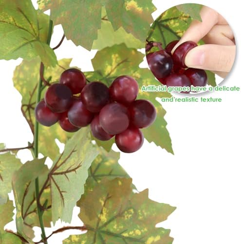 Artificial Grape Vine Leaf Garland Plant with 5 Strings Grapes, 6.5ft Artificial Fake Grape Vines Fake Greenery for Wedding Party Home Indoor Outdoors Decoration (2, Summer Leaf Garland) - Image 5