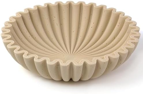 YMXYJM Large Decorative Bowl, Modern Handicraft Bowls for Home Decor, Decorative Fruit Bowl for Kitchen Counter, Ruffle Decor, Stylish Key Bowl for Entry Table, Artificial Travertine Beige by YMXYJM