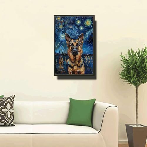 Metal Sign Tin Sign Vintage Wall Art German Shepherd Starry Night Shepherd Loyal Shepherd in A Night Sky for Home Farm and Seasonal Displays Rustproof Aluminum 12×16 Inches with Metal Frame - Image 2