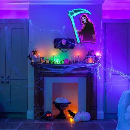 Grim Reaper Neon Sign with Scythe, Halloween LED Skeleton Neon Light - Image 2