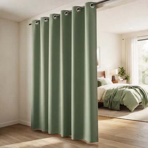 KOUFALL 96 Inch Long Curtains 1 Panel for Sliding Glass Doors, Blackout Extra Wide Thermal Grommet Blacked Out Curtains for Bedroom, 84 Inch Wide x 96 Inch Length, Sage Green - Image 2