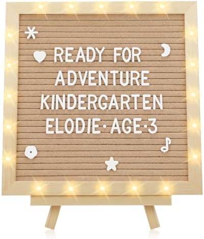 10"×10" Felt Letter Board with LED Lights & Stand, First Day of School Sign by ANPHSIN