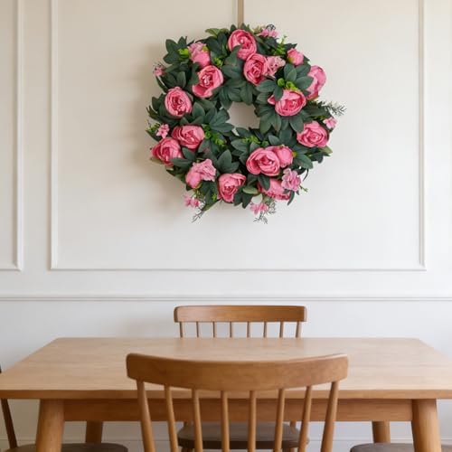 Spring Wreaths for Front Door 21 Inch – Valentine’s Day Pink Peony Artificial Wreath, Spring Summer Floral Wreath for Porch, Wall, Window Decor - Image 6