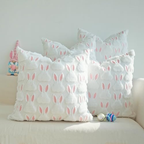 JOJUSIS Decorative Pillow Covers Pack of 4 Throw Pillowcases Faux Fur Couch Cushion Easter Rabbit 18" x 18" by JOJUSIS