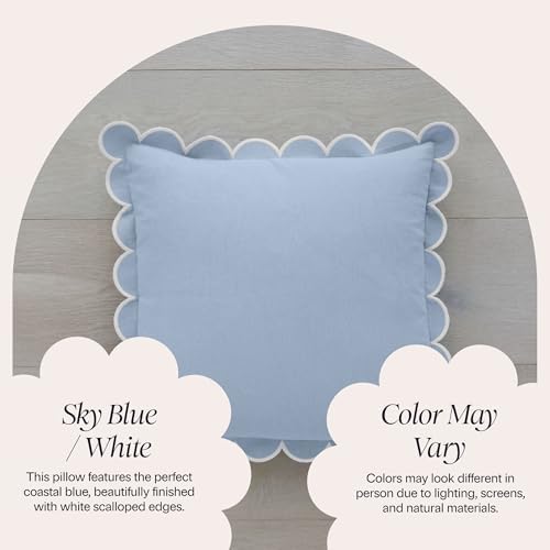 BEBE BASK Scalloped Pillow Cover Set of 2, 18x18, Cotton - Sky Blue/White - Image 5