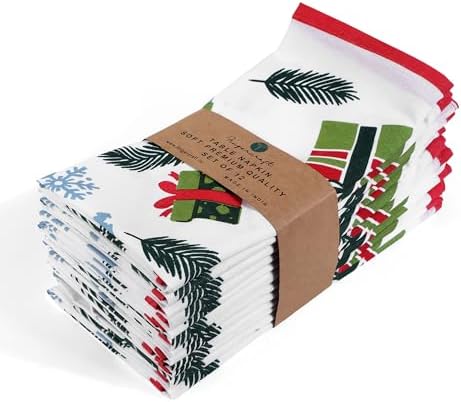 FINGERCRAFT Cloth Napkins Set of 12 Cotton Linen, 20x20 Inch, Wonderland by FINGERCRAFT