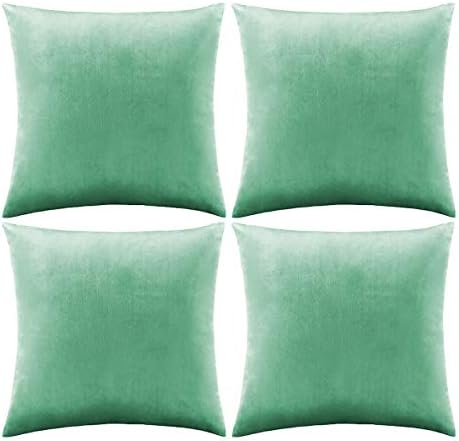 GIGIZAZA Decorative Throw Pillow Covers 20 x 20,Mint Turquoise Sofa Pillow Covers Velvet,Set of 4 Decor Square Cushion Covers by GIGIZAZAFocusingonhomedecoration