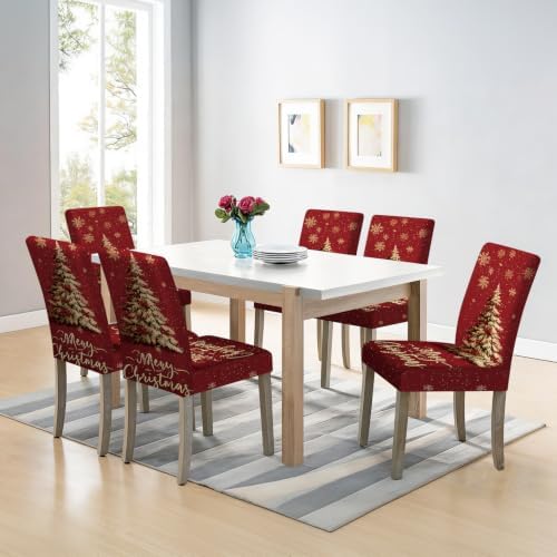 Christmas Chair Covers Set of 6,Stretchable Kitchen Dining Room Chair Covers Decorations Removable Washable Dining Chair Slipcovers Chair Protectors for Dining Room & Kitchen - Image 2