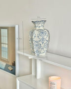 Vintage Blue Ceramic Vase, Blue and White Porcelain Decorative Flower Vase for Centerpiece Living Room Table Shelf, Chinoiserie French Country Decor - Image 2