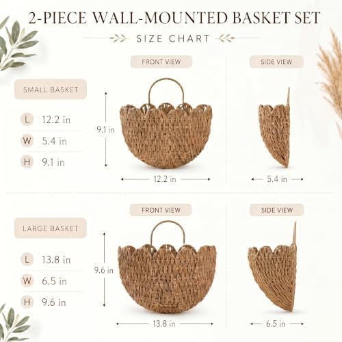 Coeusy Set of 2 Hanging Basket, Paper Rope Wall Basket with Handles, Wicker Scalloped Basket for Nursery,Laundry,Bedroom - Image 4