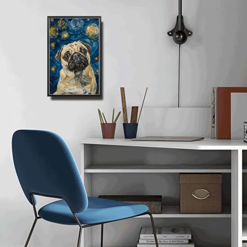 Metal Sign Tin Sign Vintage Wall Art Pug Starry Night Pug Curious Pug in A Celestial Sky for Home Den and Seasonal Displays Corrosion Resistant Aluminum 12×16 Inches with Metal Frame - Image 5