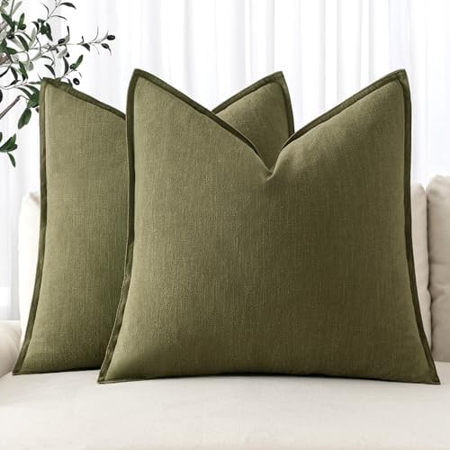 MIULEE Decorative Linen Euro Sham Pillow Covers 26x26 Inch Green by MIULEE