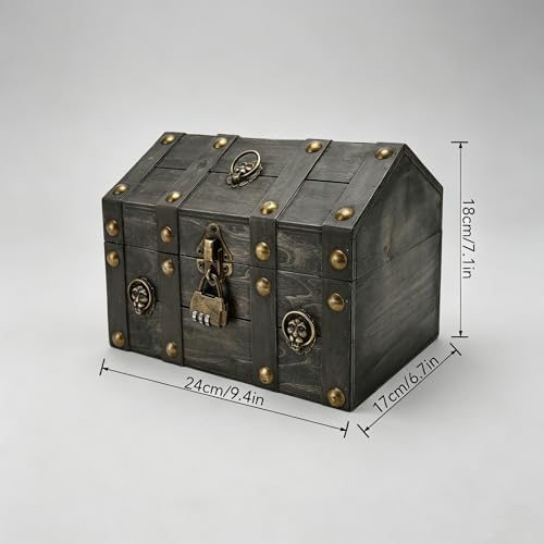 TeamSky Vintage Gray Wooden Storage Box with Lock, Jewelry Chest - Image 2
