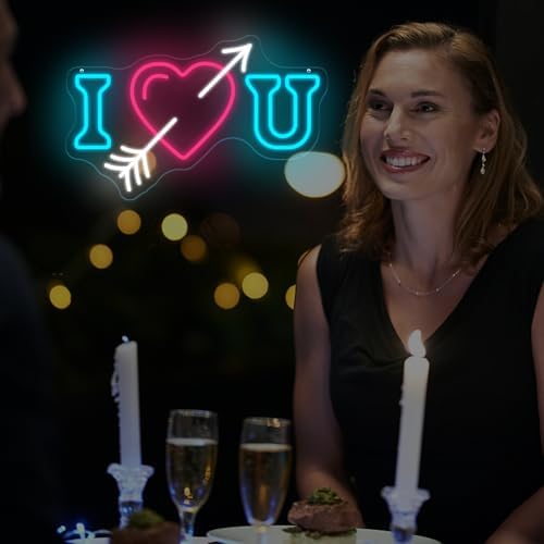 I Heart U Neon Sign 16 × 10in LED Heart and Arrow Wall Light Dimmable - Image 2