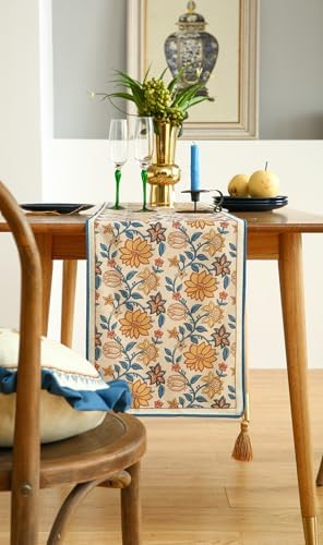 ISAENNE Designer French Linen Extra Long Table Runner,118"x12"-Estevan B - Image 5