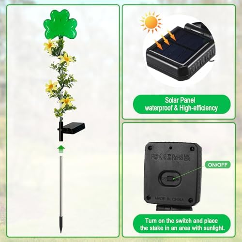ST Patrick's Day Decorations Outdoor,2 Pack Shamrock Solar Light Yard Stake - Image 6