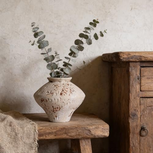 Wabi Sabi Rusty Vintage Vase, 6.3" Tall Wabi Sabi Decor Rustic Farmhouse Pottery Vase for Centerpiece, Textured Pottery Flower Vases for Home Decorative, Table, Living Room, Bedroom, Bathroom, Kitchen by QIANLING