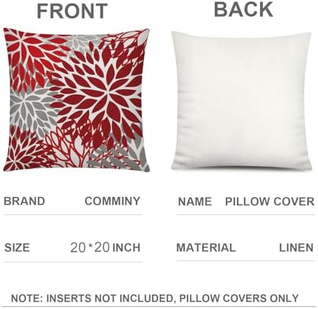 Red Grey Throw Pillow Covers 20x20 Set of 6, Dasiy Floral Home Decor - Image 5