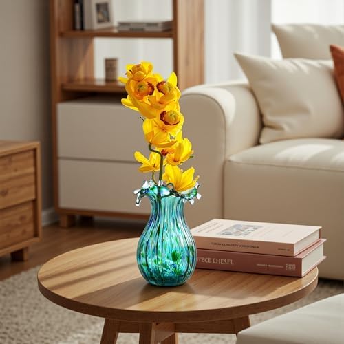 Green Glass Bubble Vase for Flowers, 8.5" Blown Glass Vase for Home Decor - Image 6