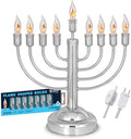 12" Quality Chanukah Menorah Round Base Highly Polished Chrome Plated Electric Menorah with Flickering Bulbs Candles for Chanukah Hanukkah Lights Menorah Chanukkah Decorations by Aviv+Judaica