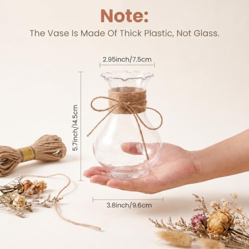 12 Pack 5.7" Plastic Small Vases for Centerpieces with Jute Twine, Plastic Bud Vase Bulk, Flower Vases Bulk Hyacinth Avocado Growing Vases for Wedding Living Room Table Decorations - Image 2