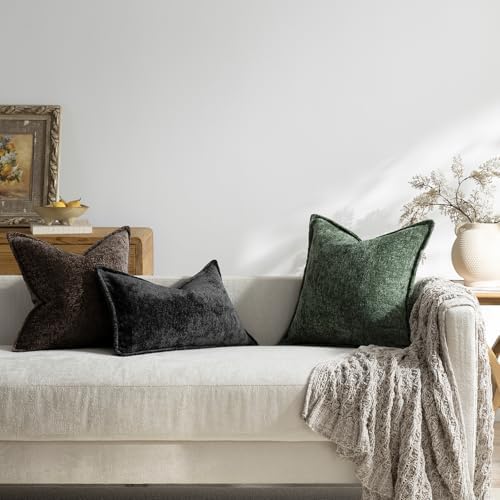 DEZENE Pack of 2 Chocolate Brown Decorative Throw Pillow Covers 24x24 Cozy Soft Chenille Accent Vintage Square Couch Pillow Covers for Home Decor Bed Sofa Living Room - Image 6