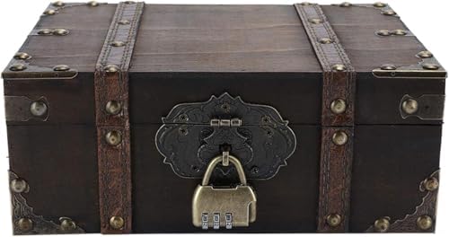 TeamSky Vintage Gray Wooden Storage Box with Lock, Rustic Jewelry Chest by Teamsky