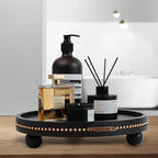 Round Wooden Decorative Tray Coffee Table Tray Home Decor 11.8" Black - Image 3