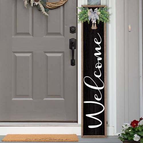 Front Porch Welcome Standing Sign 45"X9" Wood Black by LuZhiQiang