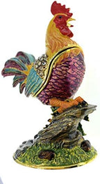 Enameled Country Rooster Trinket Box, Accented with Austrian Crystals, 3.5 Inches Tall - Image 2