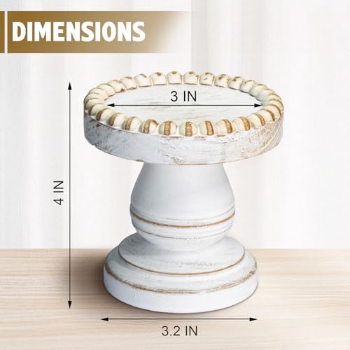 Small Candle Holder for Pillar Candle Set of 3, Farmhouse Wood Candle Holder, Rustic Wooden Candle Stand, Vintage Candle Stand Decorative for Living Room, Table Centerpiece, Retro White - Image 2