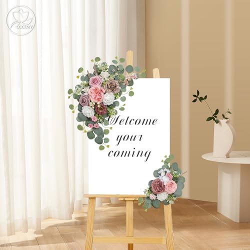 Odouzy Artificial Wedding Arch Flowers for Wedding Sign,Set of 2 for Welcome Ceremony Sign,Faux Floral Swags,Banquet and Reception Backdrop Floral Decoration (Coffee Pink) - Image 5