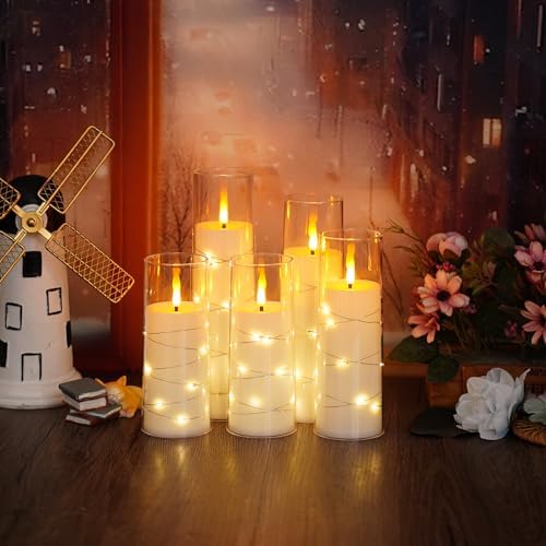 kakoya Flameless LED Candles with Timer 5 Pc Flickering Flameless Candles for Romantic Ambiance and Home Decoration Stable Acrylic Shell,with Embedded Star String，Battery Operated Candles（White） - Image 4
