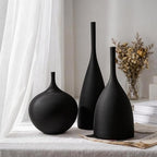 Relexome Ceramic Vase Set of 3 Neutral Vases Home Decor Modern Minimalist Decorative Vase Matte Ribbed Vases for Centerpieces Living Room Shelf Entryway Table Decor Black - Image 7