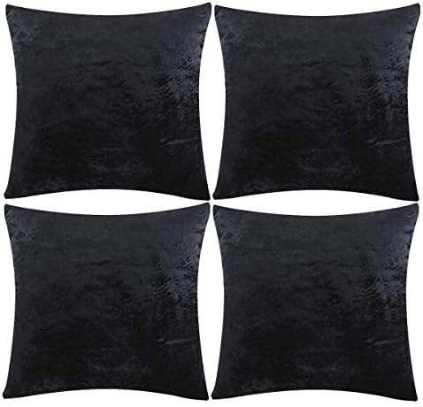 GIGIZAZA Black Velvet Decorative Throw Pillow Covers Cushion Cover Set of 4 Yellow Luxury Pillow Cases for Sofa (20x20inch(50x50cm)-4pcs, Black) by GIGIZAZAFocusingonhomedecoration