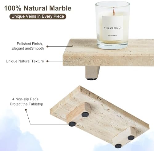 Natural Travertine Tray Pedestal Stand, Stone Riser for Bathroom & Kitchen - Image 3