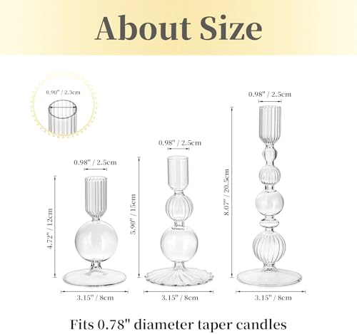 Hewory Glass Candlestick Holders Set: 3PCS Clear Taper Candle Holders Bulk - Image 6