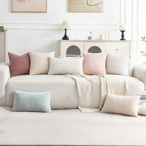 Set of 4 Soft Textured Decorative Throw Pillow Covers 22x22 Inch Cozy Farmhouse Cushion Cover Square Accent Pillow Cases for Bed Couch Sofa Living Room, Light Pink - Image 2