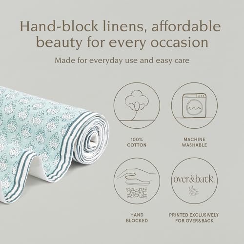 Over&Back 18x90 Hand-Blocked Printed Cotton Table Runner - Washable Table Runners for a Custom Home Decor Tablescape - Perfect for Coffee Table, Dinner Table, Living Room, and More - Blue Leaf - Image 2