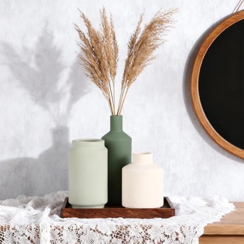 Neutral Ceramic Vase Set of 3 – Modern Decorative Vases, Small Flower Pottery Vase Sets, Boho Farmhouse Rustic Vases for Living Room, Kitchen, Bedroom, Bathroom, Shelf, Table - Image 6