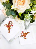 Embroidered Christmas Brown Reindeer and GIFS Cotton Napkins Set of 6,18"x18" Hemstitch Table Napkins Machine Washable for Daily & Christmas, Holidays, Events - Image 2