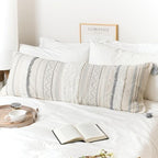 BlissBlush 20X54 Oversized Large Lumbar Pillow Cover for Bed, Rectangular Long Decorative Throw Pillowcase, Cotton Boho Accent Cushion with Gray Tufted Pattern and Tassels, Cream Neutral (Cover Only) by BlissBlush