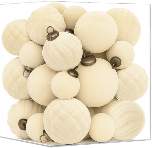 XmasExp 36PCS Velvet Christmas Ornaments Set Mixed Flocked Balls Ornaments Shatterproof Christmas Tree Decorations for Holiday,Party,Home(Beige) by XmasExp