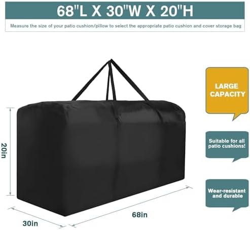 Patio Cushion Storage Bag Waterproof Extra Large Protective Zippered Outdoor Cushion Storage Bags Furniture Storage Bag with Handles, 68" L x 30" W x 20" H (2 Pack) - Image 4
