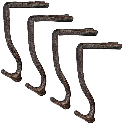 Lulu Decor,100% Cast Iron 8" Stocking Holder for mantle Holds Up to 9 lbs Low Profile Design with Rubber Grip Ideal for Christmas Stockings Garland Holder Simple Natural Branch antler shape (Set of 4) by LuluDecor