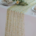 Snowkingdom 6Pcs 10Ft Sage Gold Gauze Sheer Table Runner by Snowkingdom