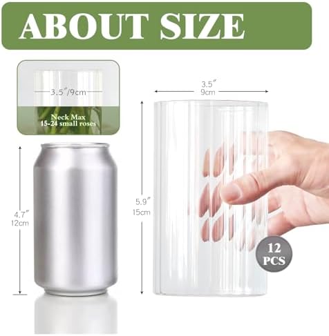 12Pcs Glass Cylinder vases for Centerpieces, 6 Inches Clear Ribbed Bud Vases for Wedding Decorations,Floral Vase Bulk Flower vases,Tall Glass Hurricane Candle Holder for Table Shelf, Party(Ribbed) - Image 2
